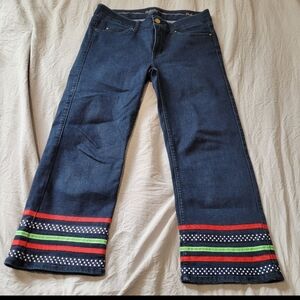 Rafaella Weekend Women SZ 6P Slimming Ribbon Trim cropped dk. Wash